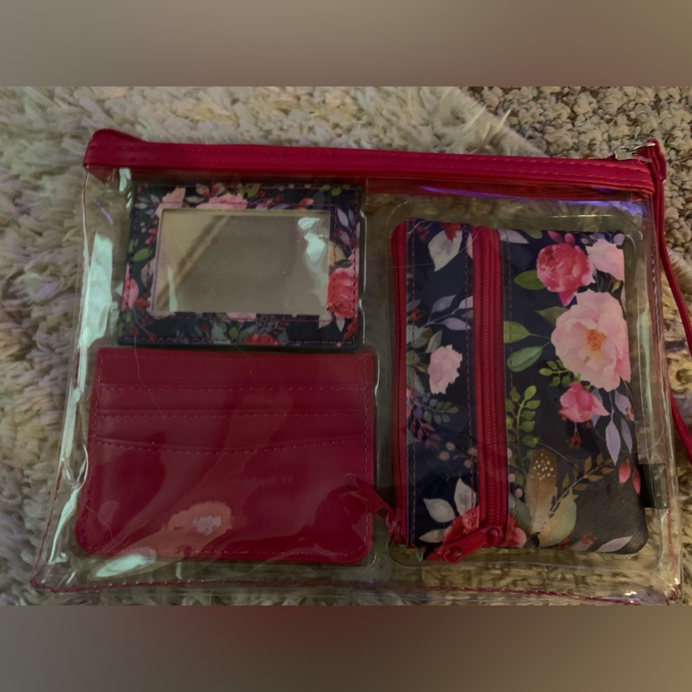 NWOT Clear Plastic floral wallet set